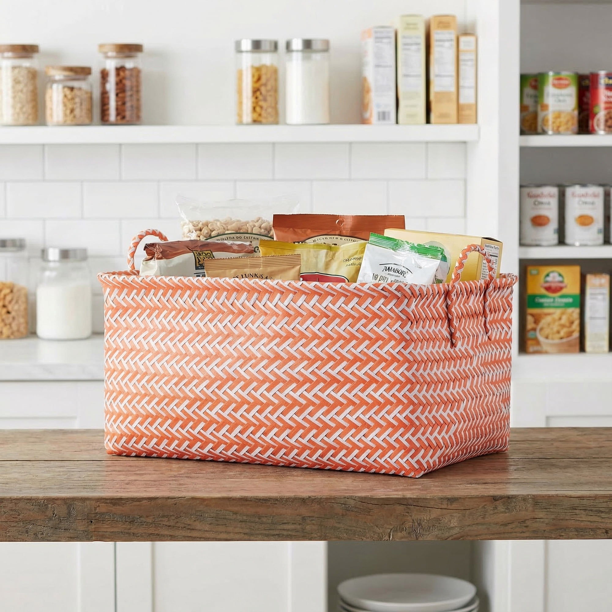 Unique Bargains Wicker Shelf Closet Storage Bin for Blankets Pink 15.7" x 10.6" x 8.7"