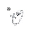 thumbnail image 5 of Anillo de cruz y corazón para mi hija, oración a través de él, anillos de amor cruzados abiertos ajustables de plata de ley 925, nunca te rindas oso de fresa Hogar, 5 of 5