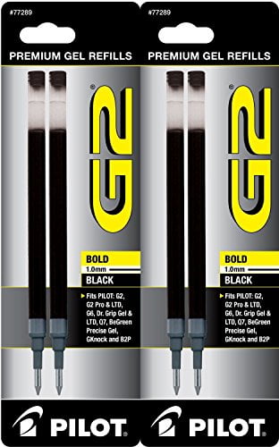 Black Pilot G2 Gel Ink Refill for Rolling Ball Pens, Bold Point 4 REFILLS (77289)
