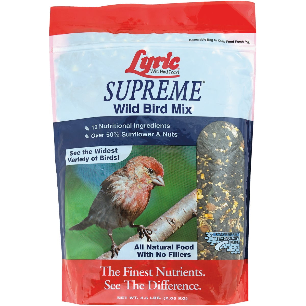 Lyric Supreme Wild Bird Seed - Wild Bird Food Mix with Nuts & Sunflower Seeds for Outside Feeders - Attracts Many Beautiful Songbirds - 4.5 lb bag