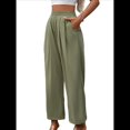 thumbnail image 2 of Pantalones Casuales para Mujer, Holgados, con Cordón, Cintura Alta, Pierna , para Playa y Bolsillos. Verde M, 2 of 9