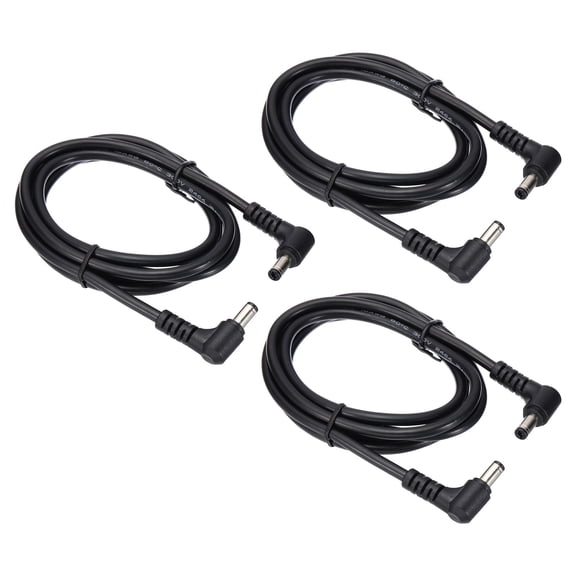 Uxcell 5Ft 5.5 x 2.1mm Male to Male DC Power Cable, 3Pcs 18AWG Wire Adapter 90 Degree Right Angle Connector Cord, Black