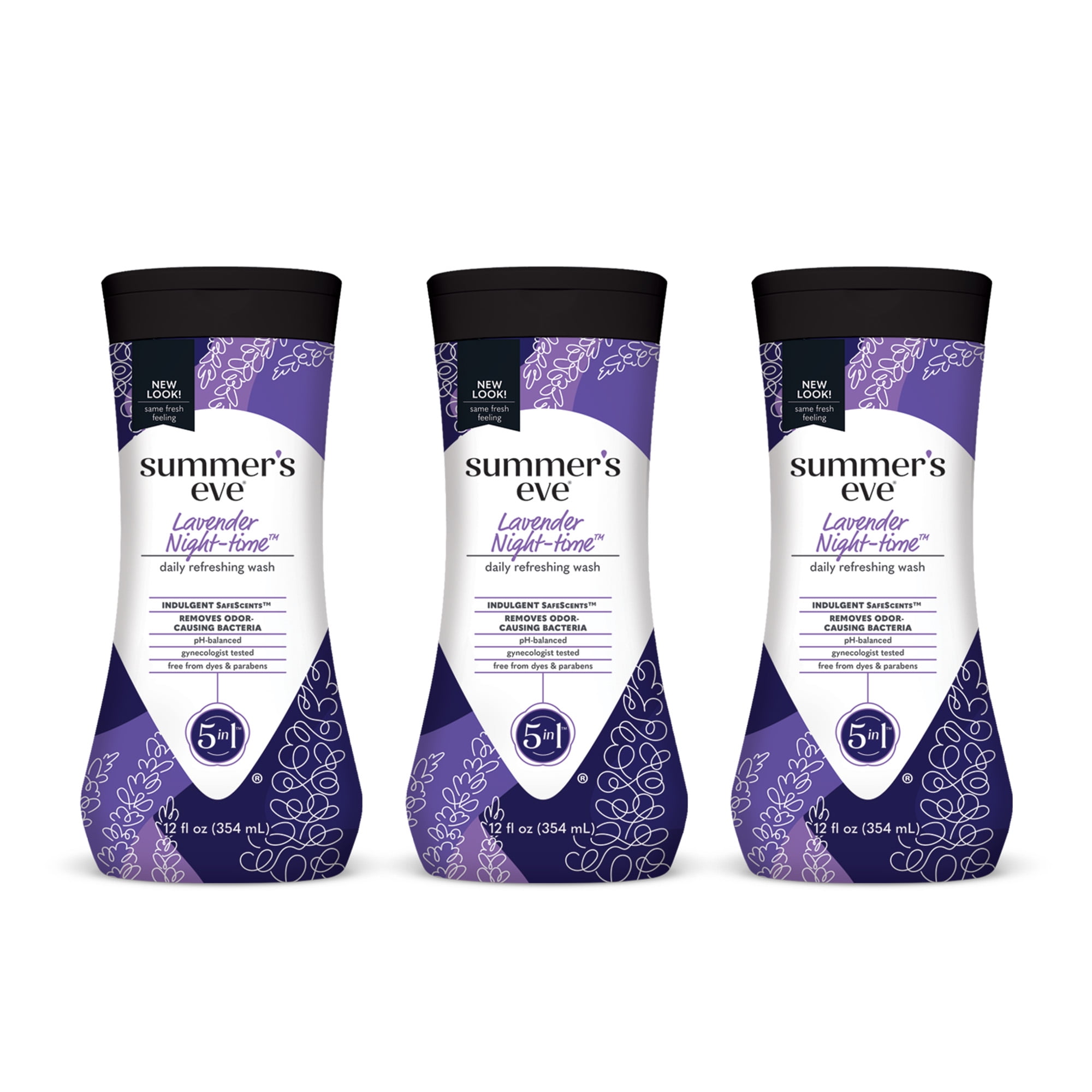 Summer's Eve Lavender Night-time Daily Refreshing Feminine Wash, pH Balanced, 12 fl oz, 3 Pack