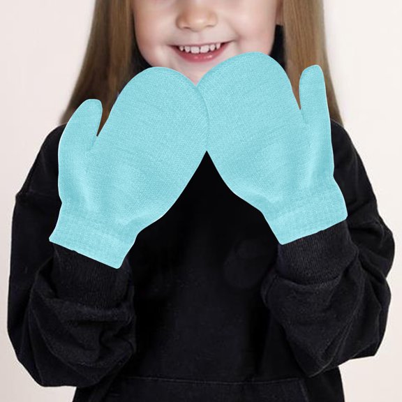 Spazoro Kid Girls Boys Gloves, Windproof Solid Color Winter Warm Cotton Ski Gloves for Toddler Child Blue (1-11T)
