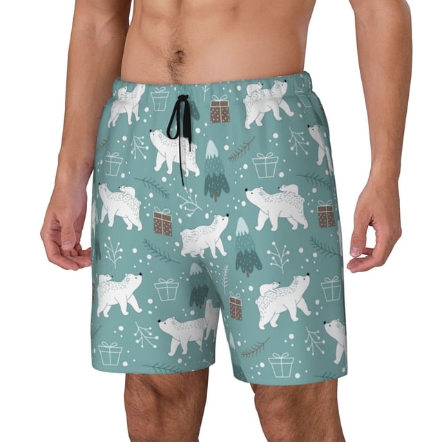 Fotbe whiter Snow bear Print Traje de Baño para Hombre – Shorts de Natación de Secado Rápido con Forro y Bolsillos-3X-Large