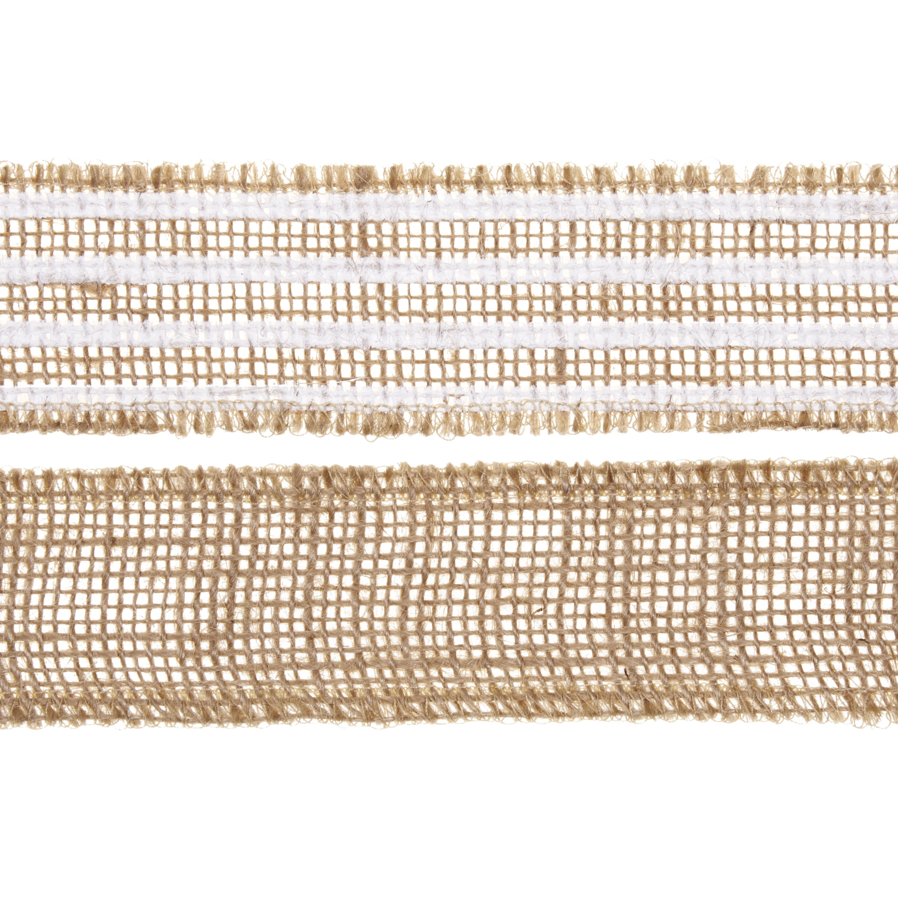 Love, Laugh, Craft Burlap Ribbon Set, 1.5"W x 3-Yds, Natural/White Stripe