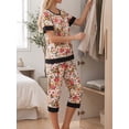 thumbnail image 3 of Cueply Womens Pajamas Sets Short Sleeve Sleepwear Top Capri Pants Casual Lounge Sets with Pockets, 3 of 6