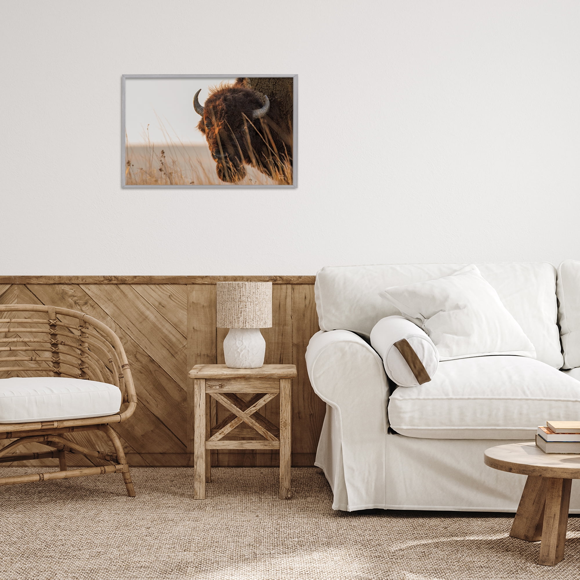 Stupell Industries Bison Sunset on Golden Prairie Gray Framed Giclee Art, design by Nathan Larson