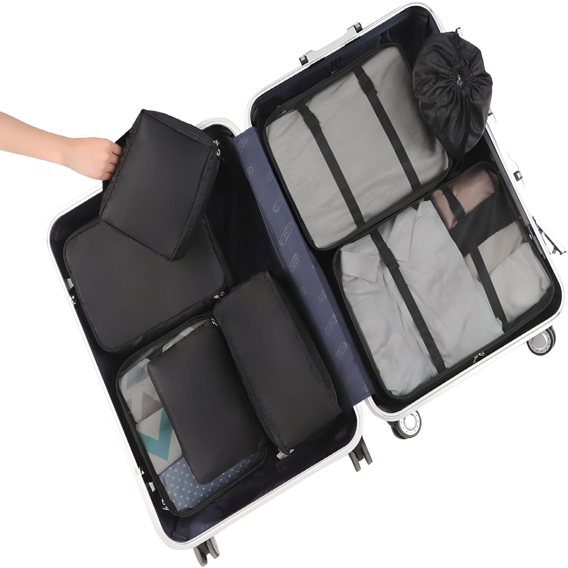 GASTROPOD 8 Set Packing Cubes Luggage Packing Organizers for Travel Accessories Compression Packing Bags (Jet Black)