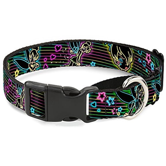 Buckle-Down MGC-WDY109-WL Martingale Dog Collar-Electric Tinkerbell Poses Stripes Black Multi Neon