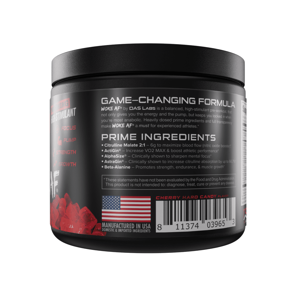 Bucked Up Woke AF Pre-Workout Powder, Increased Energy, Cherry Candy, 333 mg Caffeine, 20 Servings