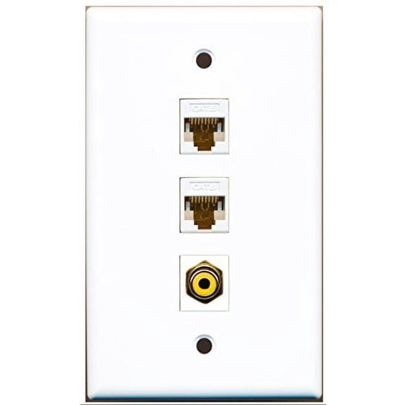 RiteAV - 1 Port RCA Yellow 2 Port Cat6 Ethernet White Wall Plate