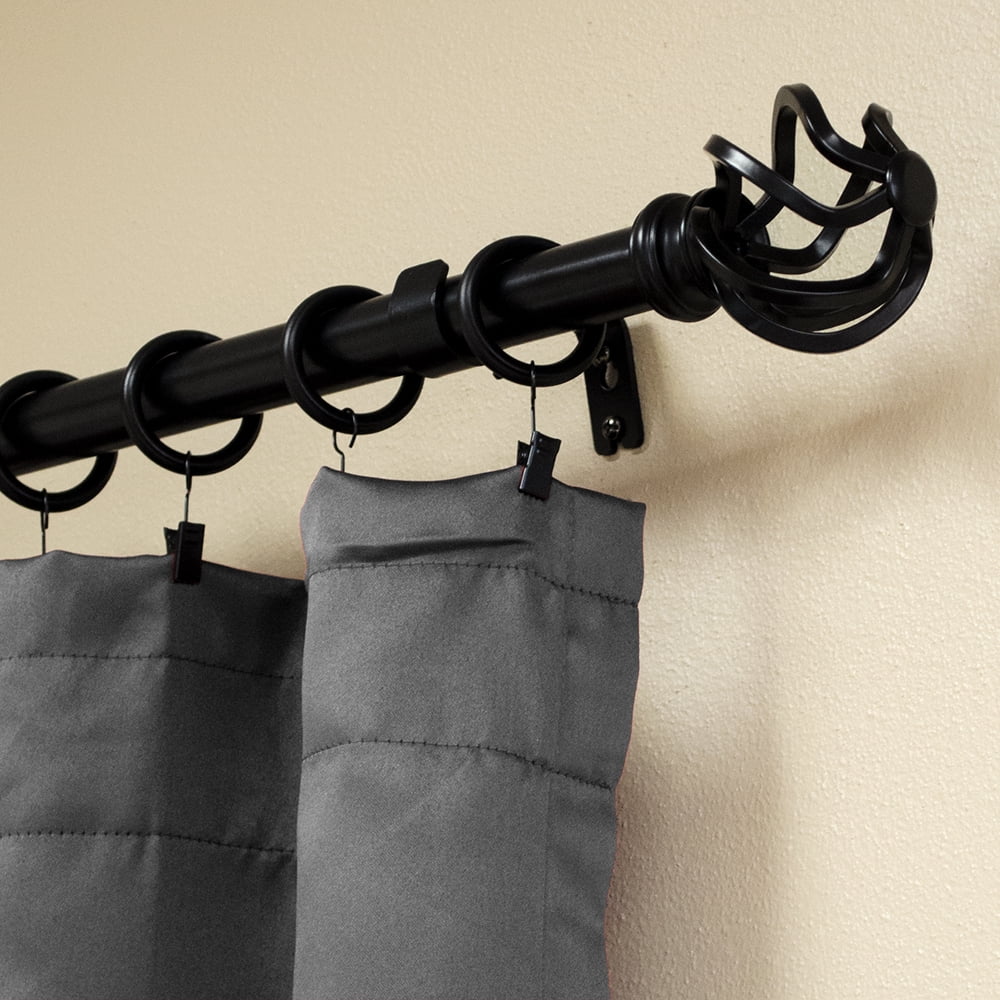 Lumino 1" Black Prima Cage Adjustable Single Curtain Rod Set, 42"-120"