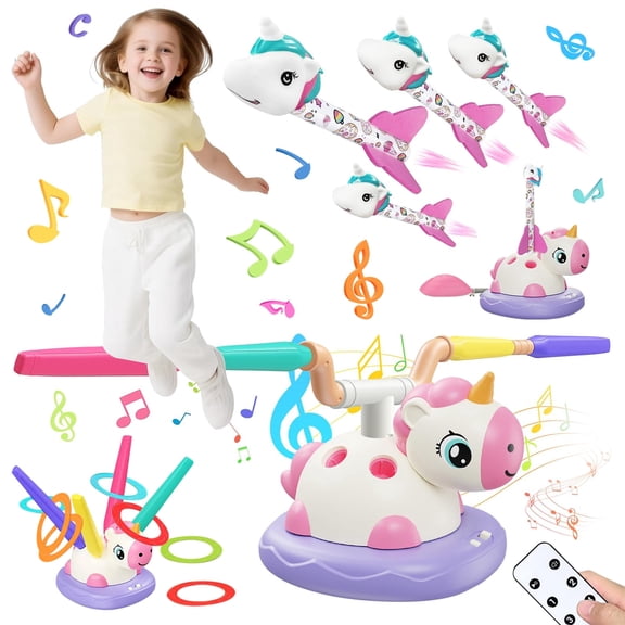 Outdoor Toys for Kids Ages 4-8, 3 in 1 Musical Jump Toys, Toss Ring Game, Rocket Launcher, Outside Toys Yard Sports Games Gifts for 3 4 5 6 7 8 Year Old Girls
