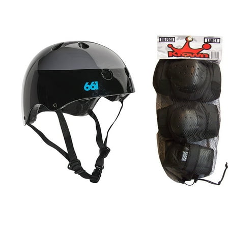 661 Dirt Lid Helmet - 661 Dirt Lid Skateboard BMX Youth Helmet Black L/XL Knee Elbow Wrist Pads