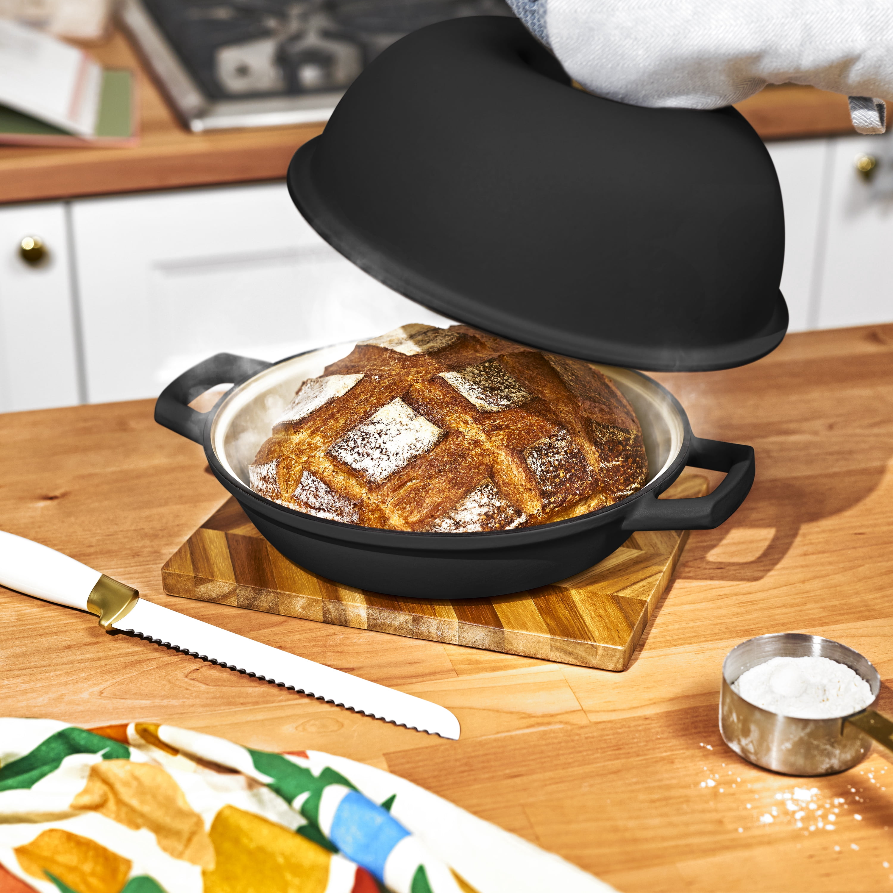 Beautiful Enameled Cast Iron Bread Oven, 10 inch, Round, Black Sesame by Drew Barrymore