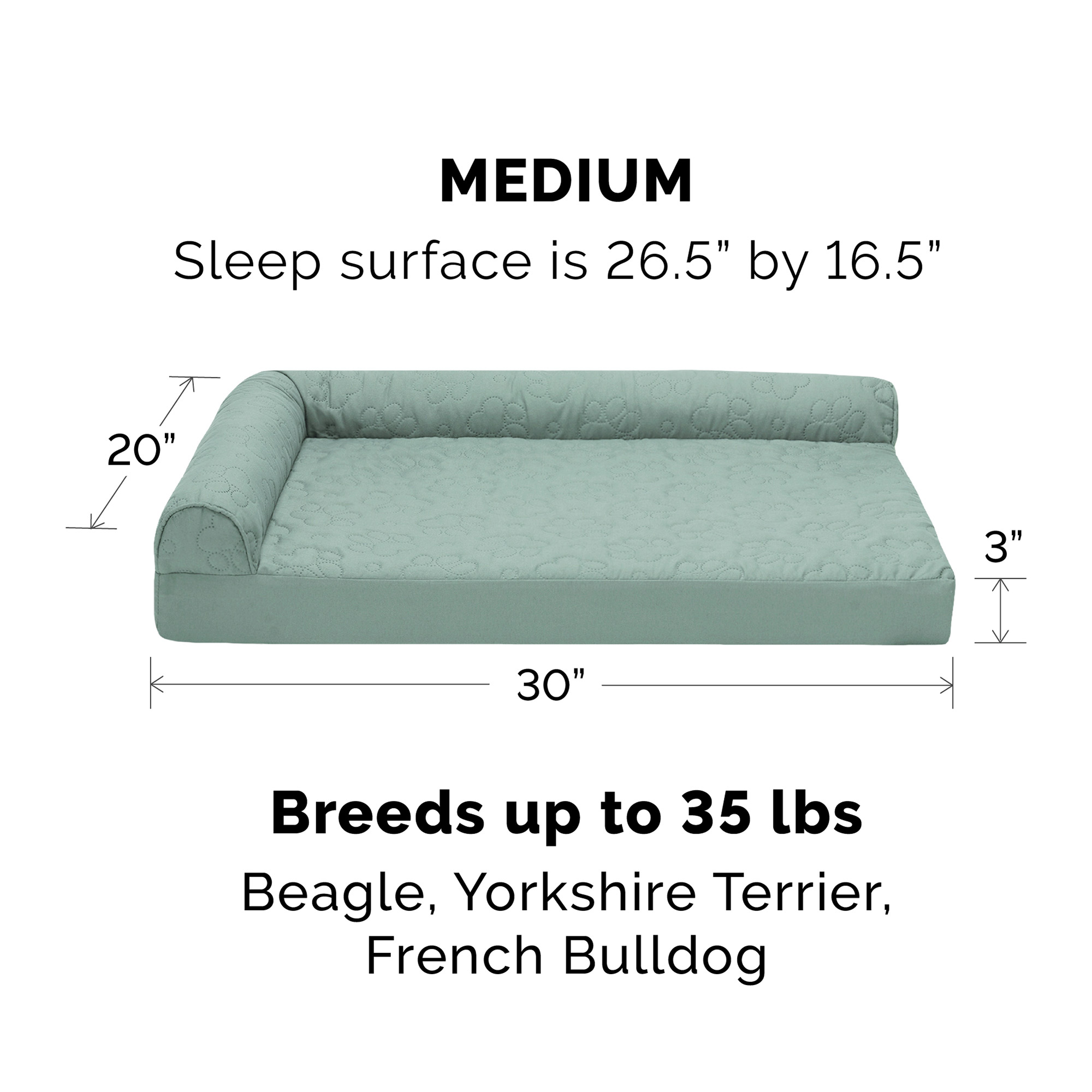 FurHaven Pet Products Paw-Quilted Orthopedic Deluxe L-Chaise Pet Bed for Dogs & Cats - Iceberg Green, Medium
