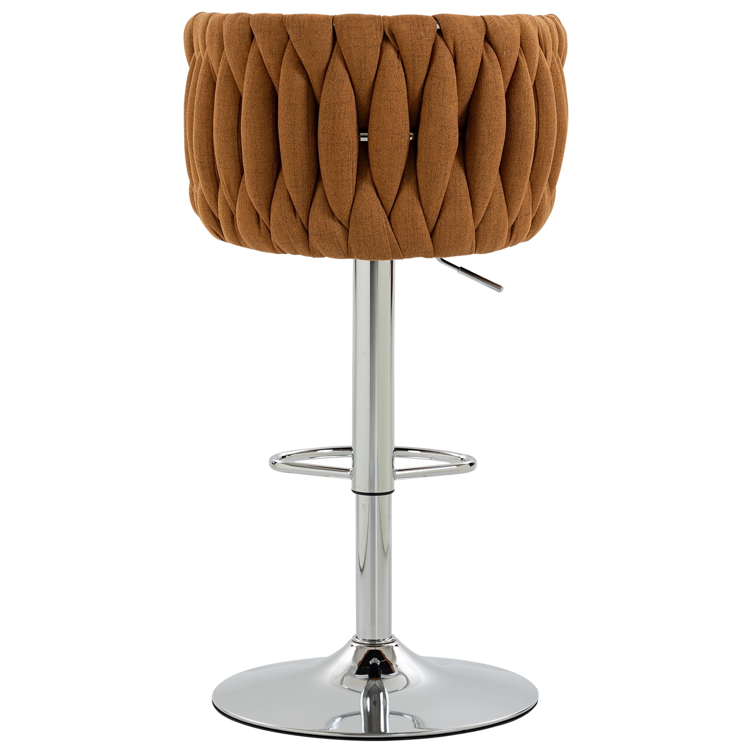 Swivel Bar Stool Set of 2, Adjustable Counter Height Chair with Woven Back and Footrest for Kitchen Cafe, Caramel