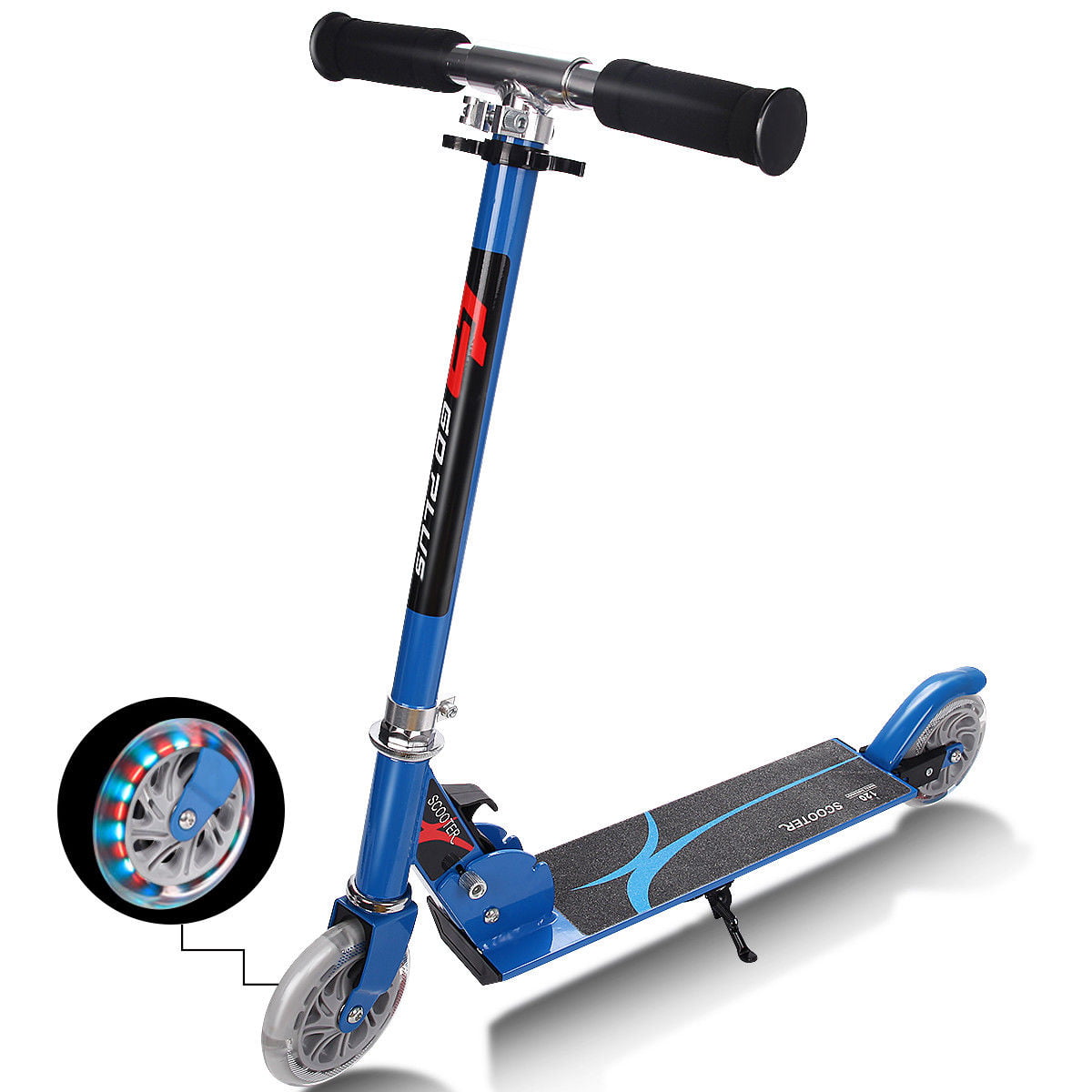 Goplus Patinete plegable para niños, 2 ruedas flash con aluminio de lujo,  freno trasero de guardabarros ajustable, altura ajustable, scooter  deportivo