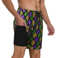thumbnail image 3 of Fotbe Mardi Gras Shiny Green Purple Men’s Swim Trunks Quick Dry Swim Shorts Board Shorts with Mesh Lining-3X-Large, 3 of 9