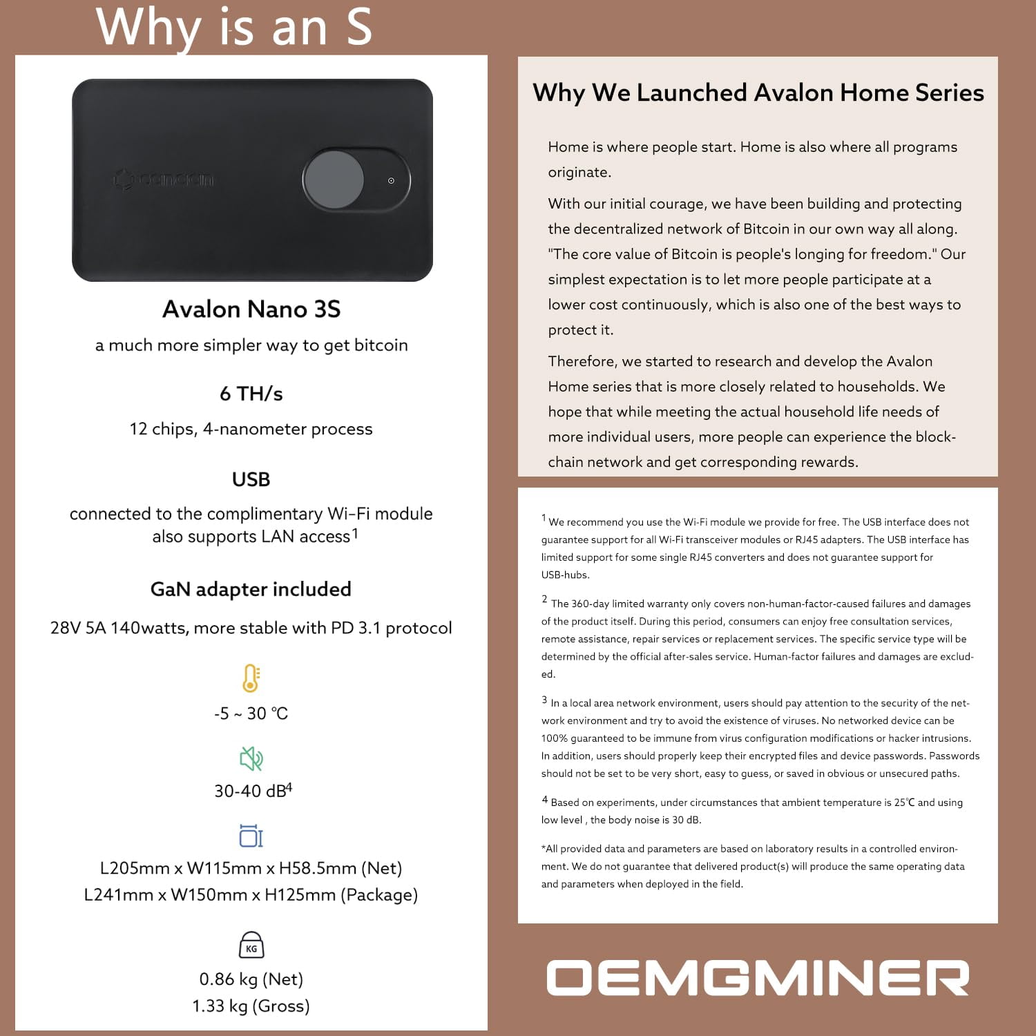 New Canaan Avalon Nano 3S BTC Miner - 6 TH/s 140W Bitcoin ASIC Miner -  Quiet with Canaan Original Power Supply - Supports Solo Mining & Stake Pool  for Office and Home