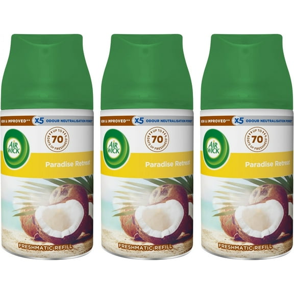 Air Wick Life Scents Automatic Air Freshener Spray, Paradise Retreat with Coconut, Almond Blossom & Cherry Scen (Pack of 3)