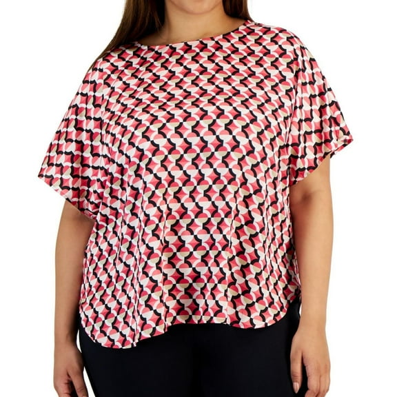 Anne Klein Womens Printed Knit Blouse, Pink, Plus Size, 0X
