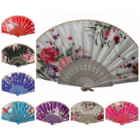 

Wedding Party Flower Print Multi-Pattern Decoration Fabric Folding Lace Silk Trim Hand Fan