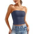 thumbnail image 1 of 2025 Womens Solid Color Ribbed Tank Tops for Women Crop Top Strapless Bandeau Tube Tops for Women with Built in Bra Tube Top Sleeveless Backless Mesh Top Tank Vest, 1 of 5