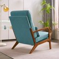 thumbnail image 5 of High Back Leisure Chair with Arm Rest, Solid Wood Armchair with Cushion, Linen Accent Chair for Nursery, Living Room, Bedroom, Office & Studio, Teal, 5 of 7