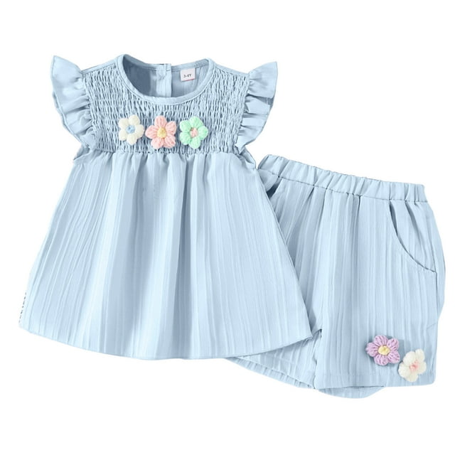 Sunnyoo Ensemble Tunique Sans Manches à Volants et Short pour Filles
