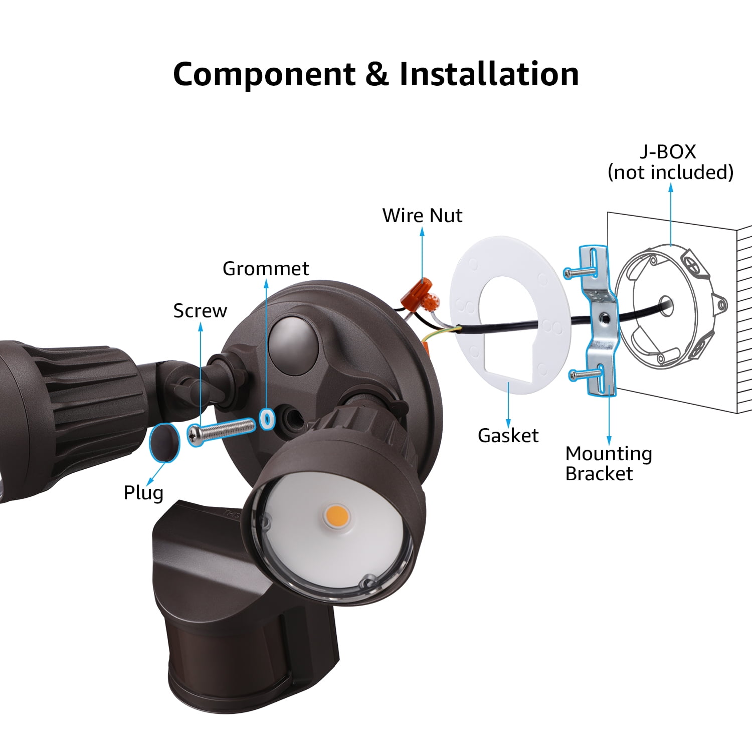 4 Pack Adjustable 2-Head Outdoor COB LED Security Light, Motion Sensor Floodlight, 3 Modes (Motion Detection + Dusk to Dawn + Switch Control), 100-277V, IP65 Waterproof, 5000K Daylight, Bronze