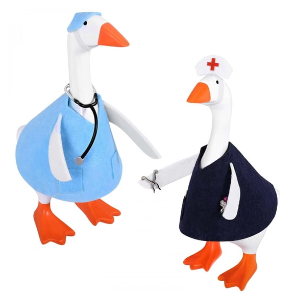 RUINIXCW 7 Inch Desk Goose Outfits Desk Duck Outfit Mini Porch Goose Outfit 2 Sets Doctor Nurse Desk Goose Outfits for Desktop Goose Figurine Desk Goose Clothes and Hat Stethoscope Set (No Goose)
