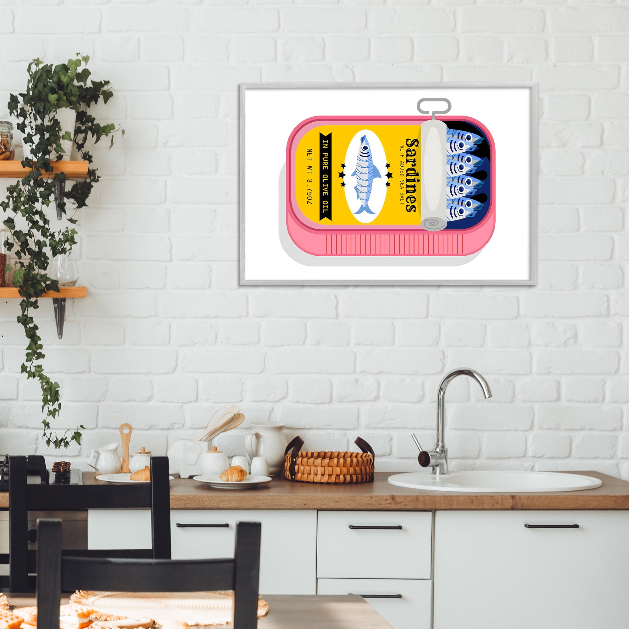 Stupell Industries Retro Can of Sardines Gray Framed Giclee Art, design by Creative Studio