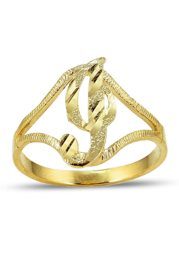 10K Yellow Gold Ladies Cursive Alphabet Initial Ring (I, 6)