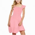 thumbnail image 1 of gdxvjhbj Robes pour Bébé Fille Robe Fille Été Manches à Volants en Maille Ligne A Décontractée Robe de Fête avec Poches 3T 4T (Rose, 3-4 Ans), 1 of 5