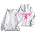 thumbnail image 2 of Breast Cancer Awareness Hoodies for Women 2025 Pink Ribbon Zip Up Graphic Hooded Sweatshirt with Pockets Jackets Coat, 2 of 7