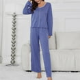 thumbnail image 5 of AWZXDE Women's Long Sleeve Top & Pants Lounge Set Drawstring Waist Pants Comfortable Casual wear Blue,L, 5 of 6