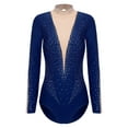thumbnail image 3 of Eandarui Womens Glittery Rhinestones Dance Leotard Keyhole Back Sheer Mesh Bodysuit for Gymnastics Navy Blue XL, 3 of 6