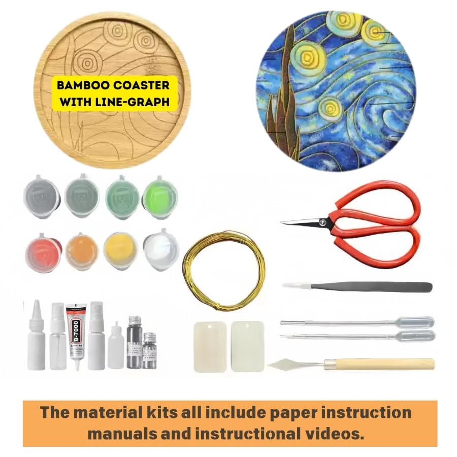 DIY Coaster Craft Kits, Cloisonne Filigree Enamel Art Painting Crafts Coasters Starter Kit, DIY Craft Coasters Supplies for Adults, Hobby for Adults Women Elderly, Handmade Home Decor Gifts