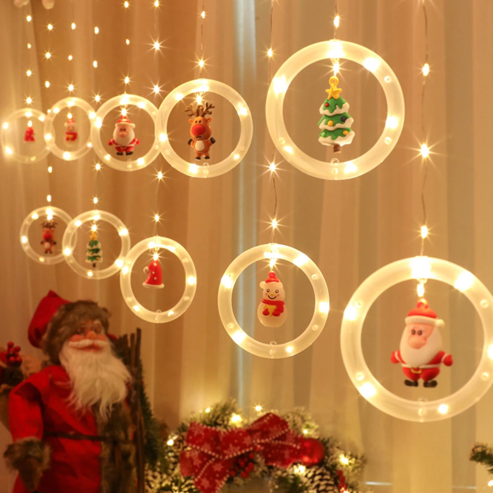 Christmas LED Hanging Curtain Light, LED Round Plate Decor Fairy String