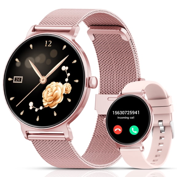 Smart Watch for Women, 1.27" HD Thin Face Smartwatch Compatible with iPhone/Android (Answer/Make Calls), IP68 Waterproof, 100  Sport Modes Fitness Tracker with 2 Bands