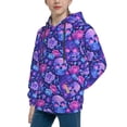 thumbnail image 2 of Kdxio blue Skull purple flower1 Pattern Boys Athletic Unisex Boys Girls Hoodie with Pocket Sweatshirts-Small, 2 of 6