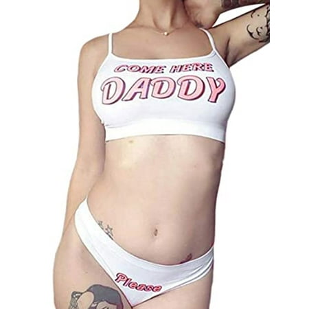 

Pudcoco Women Summer Lingerie Set Letters Spaghetti Strap Crop Top Briefs