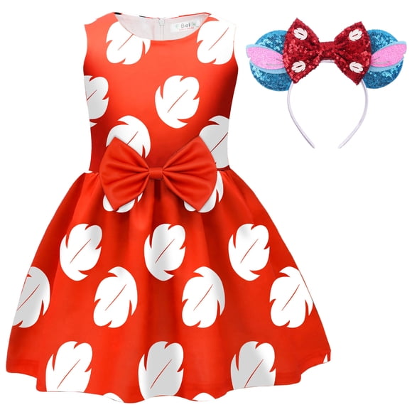 Girls Costume with Headband Halloween Red Leaf Fancy Cosplay Dress Up, Size for 4-5Y