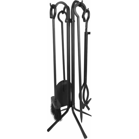 Fireplace Tools 5-Piece Heavy Duty Black Set, Fire Place Set Tools for Indoor & Outdoor Use - Ideal Holiday Housewarming Gift