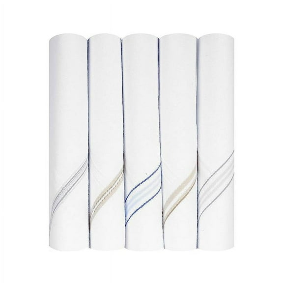Caruso Italy Men's Premium 100% Pure Cotton Handkerchief White Base Colored Border - Pack of 5 (46x46 cm)