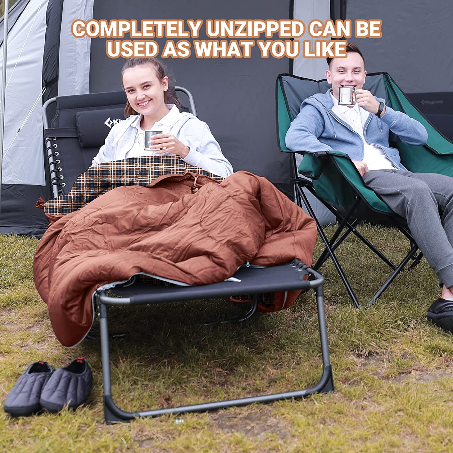 KingCamp XL Lightweight Cotton Flannel Sleeping Bags, Oversized  Envelope Sleeping Bag for Adults for Backpacking & Camping, 5.07LBS ,Left (Coffee)