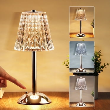 Walchoice Portable Table Lamp, Dimmable Rechargeable Romantic Crystal Lamp, Touch Control 3 Colors LED Desk Lamp Cordless Lamp for Home Bedroom Living Room Hotel, Gold