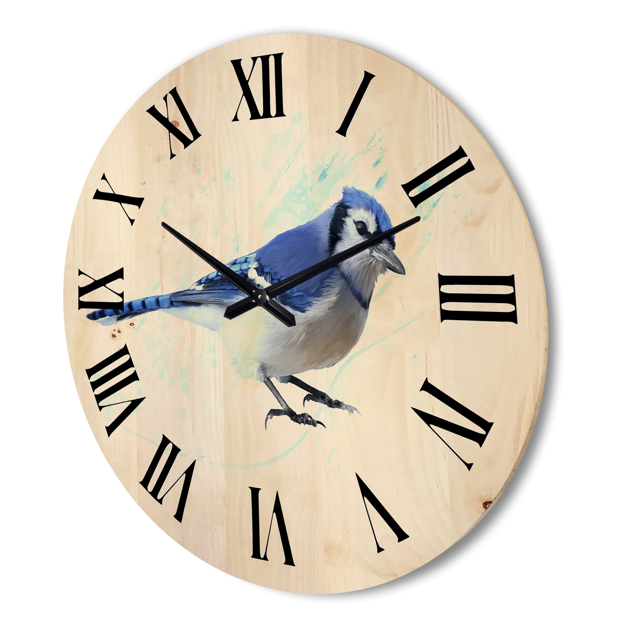 Designart 'Ancient Blue Jay Bird' Traditional Wood Wall Clock